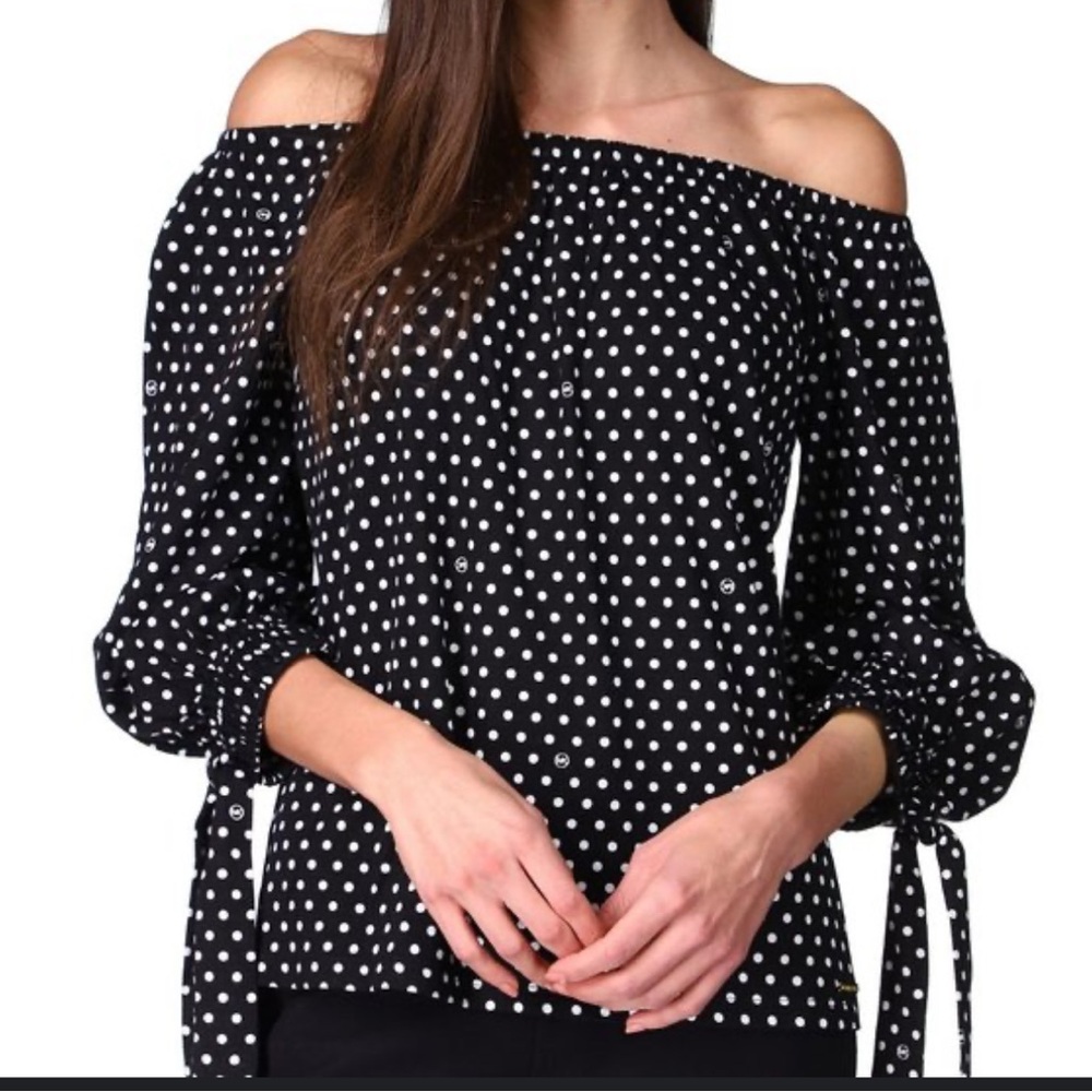 Michael Kors Off-The-Shoulder Polka Dot Top peasant print blouse XS